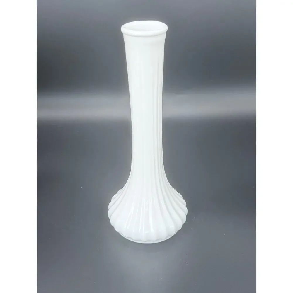 Vintage Hoosier Glass 4096 White Milk Glass Ribbed Bud Vase 9 in USA